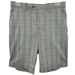 Cutter & Buck Black Yellow Plaid Flat Front Golf Shorts Mens Performance Comfort